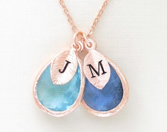 Birthstone Necklace for Mom: Personalized Initial Charm, Rose Gold Family Jewelry