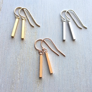 Bar Earrings, Delicate Bar Earrings, Gold Bar Earrings, Rose Gold Bar Earrings, Silver Bar Earrings