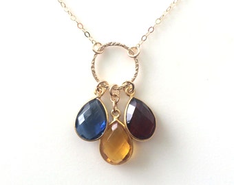 Birthstone Necklace, Gold Filled, Mom Jewelry