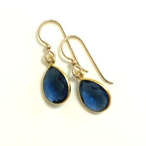 Sapphire Hydro Quartz Earrings: Vermeil Teardrop, Gold Filled Wire
