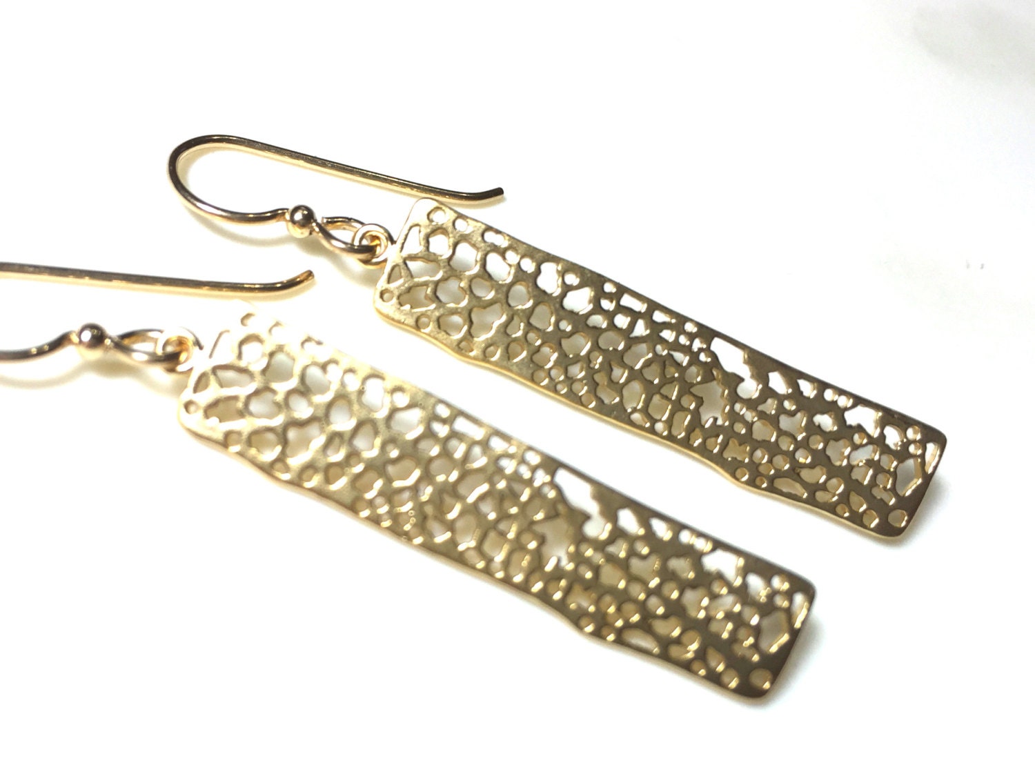 Bar Gold Earrings Gold Long Rectangular Earrings Long Bar Etsy