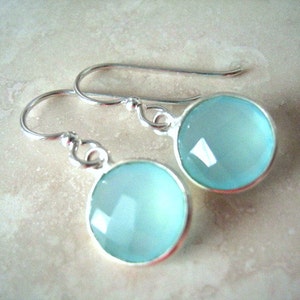 Aqua Chalcedony Sterling Silver Dangle Earrings