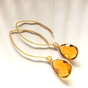 Topaz Teardrop Earrings: Vermeil Hydro Quartz, November Birthstone