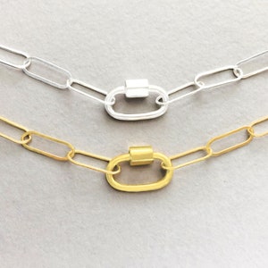 Paperclip Chain Necklace: Vermeil Carabiner, Yellow Gold Filled or Sterling Silver