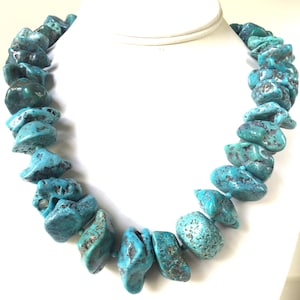 Turquoise Necklace, Natural Genuine Rustic Turquoise Necklace, Bold and Chunky Nugget Turquoise, Statement Turquoise Necklace