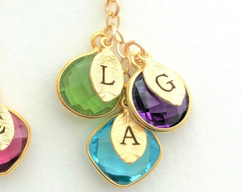 Personalized Birthstone Necklace for Mom, Initial Charm Jewelry