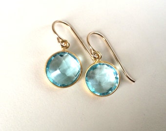 Blue Topaz Earrings, Birthstone Earrings, Hydro Quartz, Gold Filled Earring Wires, Perfect Gift for Her