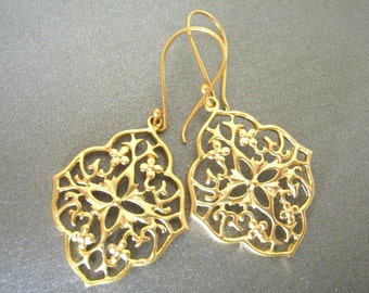 Gold Filigree Earrings, Dangle,  Bridal, Vermeil Wires