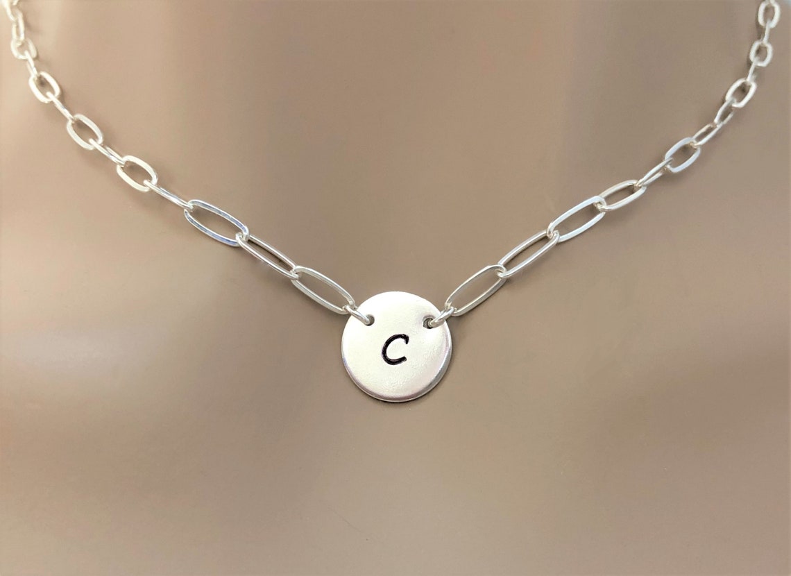 Paperclip Chain Initial Necklace Sterling Silver Paperclip Etsy