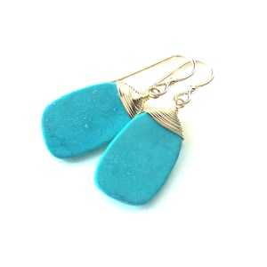 Turquoise Earrings, Turquoise Slab Gold Earrings, Turquoise  Gold Earrings