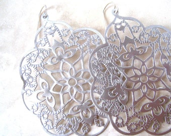 Silver Earrings, Large Silver Earrings, Filigree Silver Earrings