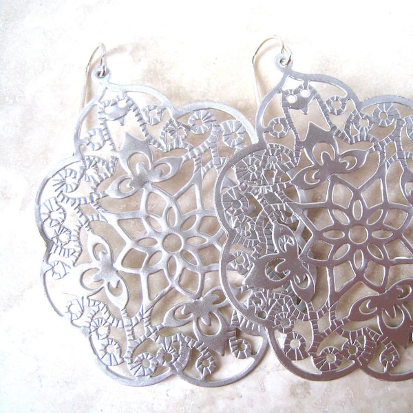 Silver Earrings, Large Silver Earrings, Filigree Silver Earrings