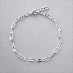 Sterling Silver Paperclip Chain Bracelet, Solid 925 Rectangle Link, Different Sizes