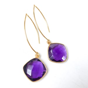 Amethyst Earrings, Gold Amethyst Earrings, February Birthstone Earrings, February Birthday, Amethyst Jewelry, Amethyst Hydro Quartz