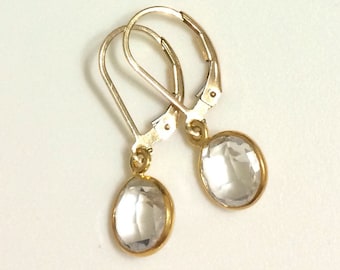 Crystal Gold Earrings, Delicate Bridesmaid, Wedding Jewelry, Gold Filled Lever Back Wires, Crystal Quartz