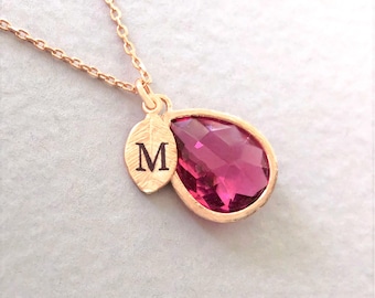 Personalized July Birthstone Necklace, Rose Gold Birthstone necklace, Ruby Birthstone Jewelry, Birthstone Jewelry, July Birthday Gift