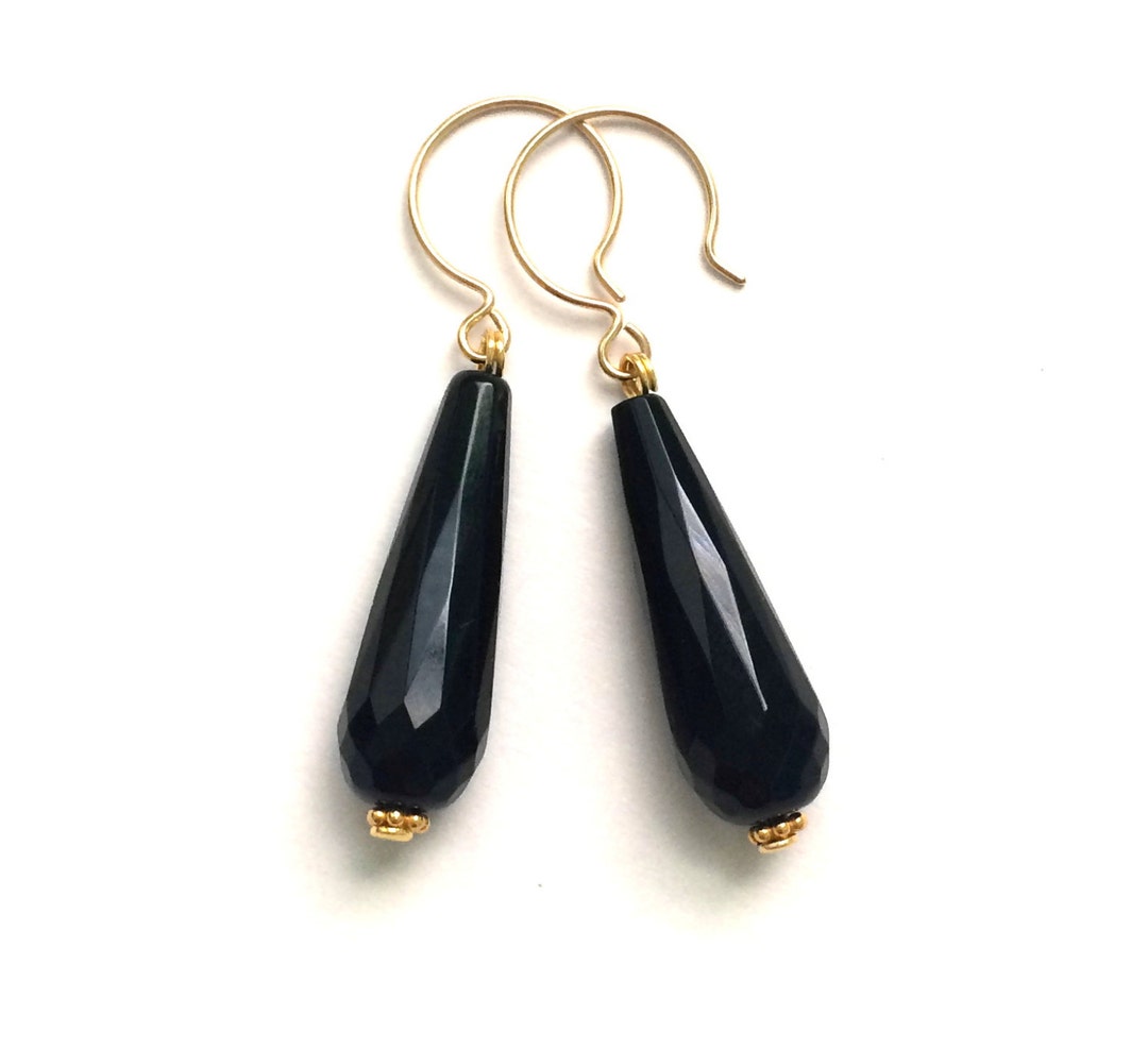 Black Onyx Earrings Black Onyx Gemstone Gold Earrings - Etsy