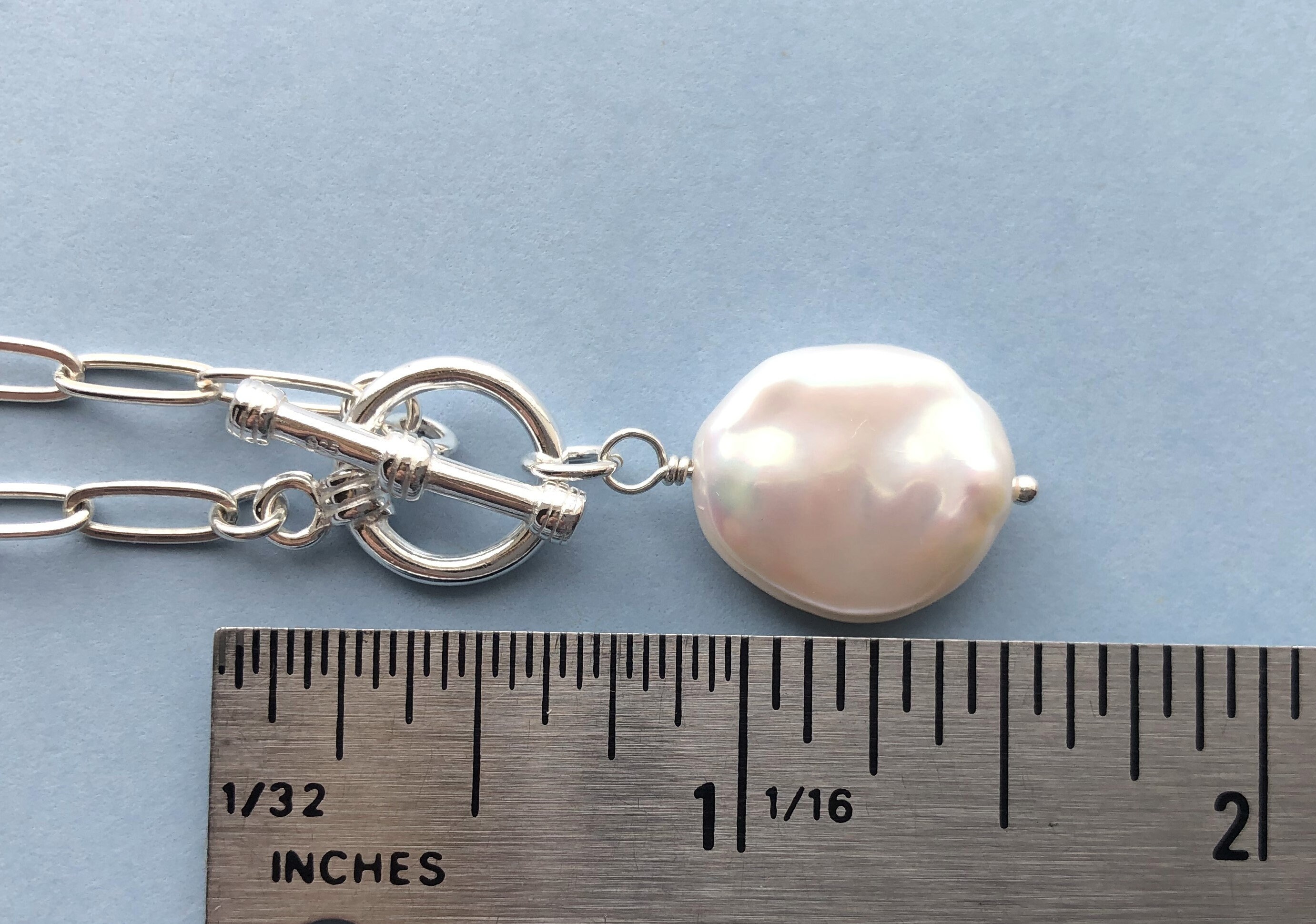 Pearl Necklace, Sterling Chain Pearl Pendant Necklace