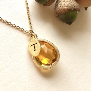 Topaz November Birthstone Initial Necklace, Personalized Citrine Birthstone, November Birthday Gift, Mom Mommy Necklace, Topaz Christmas
