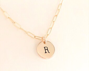 Paperclip Chain Necklace, Rectangle Chain Initial Necklace, Initial Necklace, Gold initial Necklace, Personalized Necklace