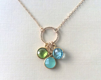 Gold Filled Birthstone Charm Necklace, Mother's Day Gift