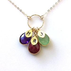 Mother&#39;s Day Gift Birthstone Necklace, Personalized Mom Gift, Birthstone Initial Necklace, Gift for Grandmothers, Gold Birthstone Necklace