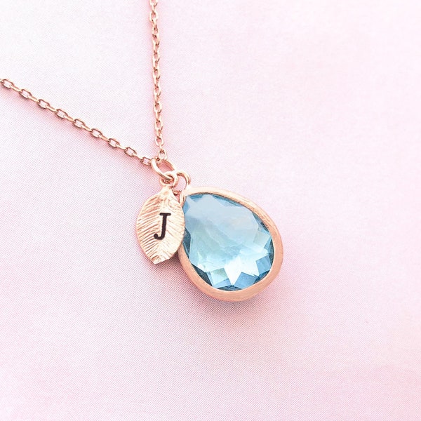 Personalized Aquamarine Birthstone Necklace, March Birthstone Necklace, March Birthday Mom Gift, Aquamarine March Birthday gift