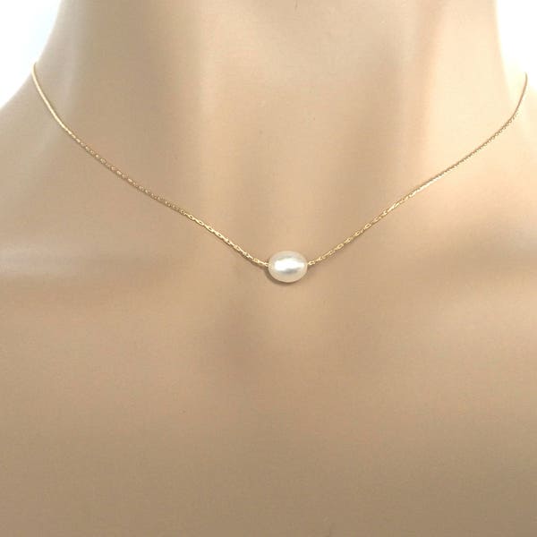 Rose Gold Pearl Necklace, Single Pearl Necklace, Bridesmaids Necklace, Gold Pearl Necklace, Sterling Pearl Necklace