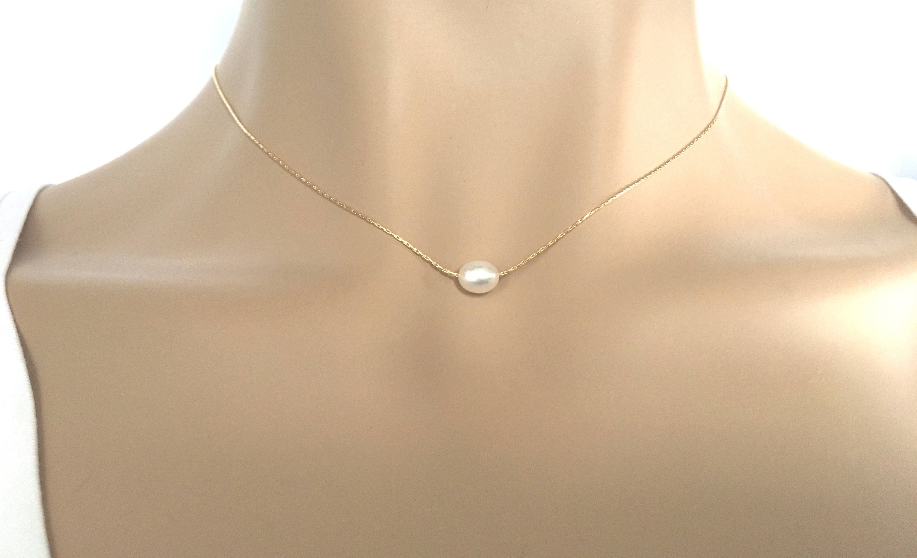Rose Gold Pearl Necklace Single Pearl Necklace Floating Etsy