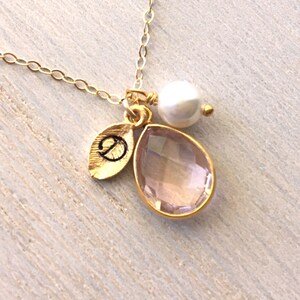 Blush Pearl Necklace, Initial Teardrop Pearl Necklace, Blush Bridesmaids Necklace, Personalized Pearl Necklace