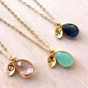 Birthstone Initial Necklace: Gold Filled, Personalized Mom Jewelry