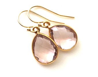 Blush Hydro Quartz Earrings: Vermeil Teardrop, Gold Filled Wires