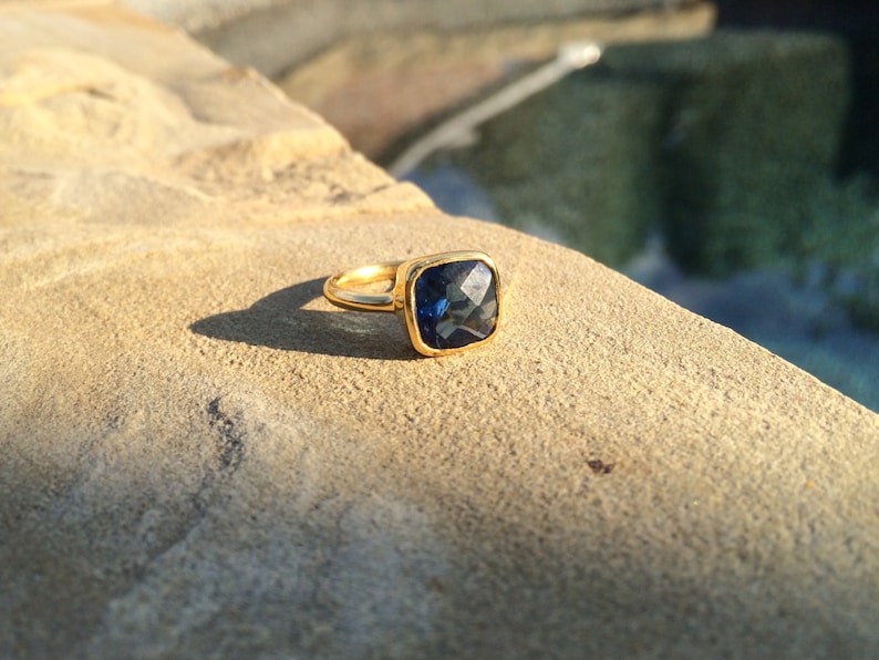 Sapphire Birthstone Ring September Birthstone 25/% off Sapphire Ring Stackable Cushion Cut Ring Dark Blue Square Gold Ring