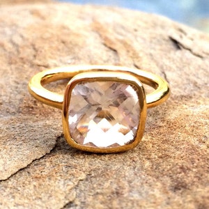April Birthstone Ring, April Birthday Gift, Clear Rock Crystal Stackable Ring, Square April Ring, Gold Clear Crystal Ring,Birthstone Jewelry