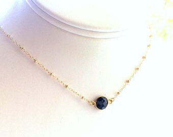 Sapphire Necklace, September Birthstone Necklace, September Birthday Necklace, Sapphire Birthday Gift, Satellite Chain in Gold Filled