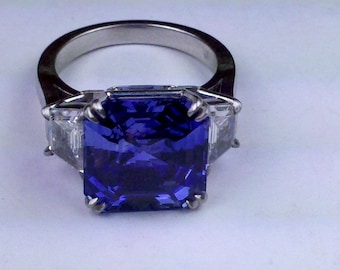 Platinum tanzanite and diamond ring, handmade