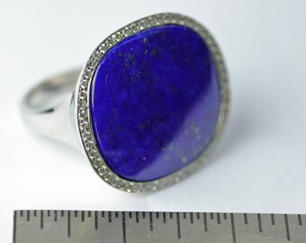 White gold Giant Lapis ring 0.30ct tw diamonds