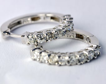 14K White gold Hoop Earring, 0.75ct diamonds