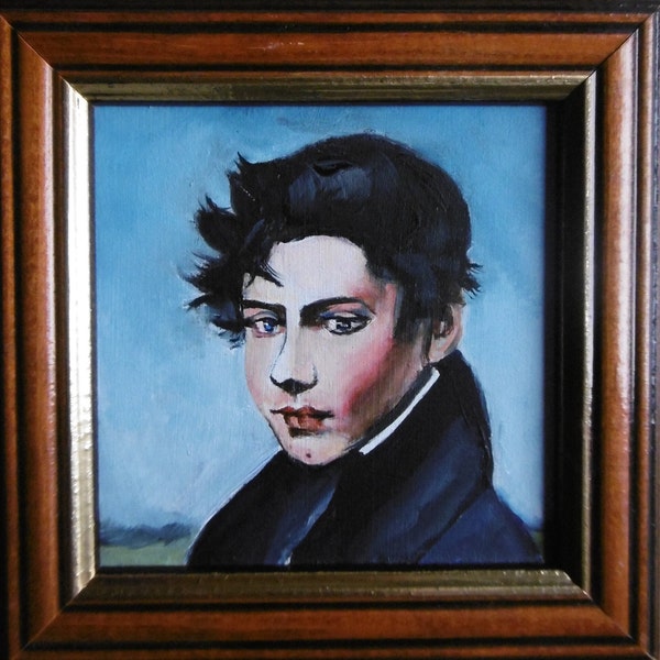 Original Portrait of a Young Man , small oil painting