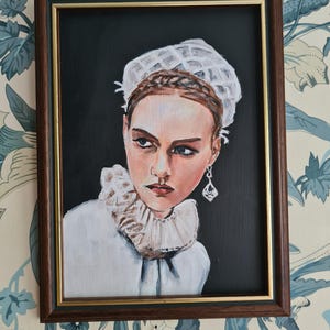 Kleines Original Ölgemälde Frauenportrait mit Kragen