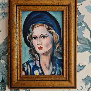 Vintage Portrait of a woman , Small Original Oil Painting