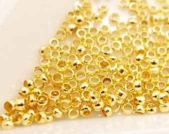 Quetsch Perlen Durchmesser 2mm, Loch 0.9mm Loch Farbe: Gold | 0.65 Gramm = ca. 50 Stück | Legierung, vergoldet