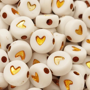 Heart acrylic beads heart beads white bronze-gold in a vintage look | 7mm | 2.4 grams = approx. 20 pieces