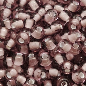 Preciosa Rocailles 6/0 (4 mm) glass beads Colour: transparent Amethyst Purple-Grey, white linging | 5 grams