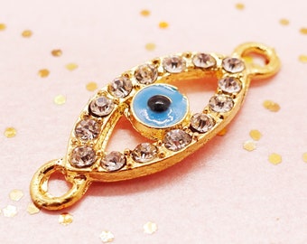 1 Pcs. Evil Eye Pendant Charm Link | Color: gold, mint-blue, white, black