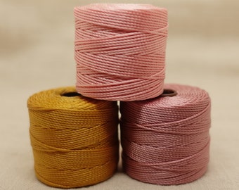 Schnur Schmuckschnur Nylon S-Lon Kordel 0.5mm | Farben: Candy-Rosa, Vintage-Rose, Gold-Gelb | 5 Meter ZUSCHNITT