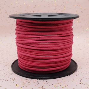 5m Rolle Schnur Schmuckschnur Veloursband Velourband Wildlederimitat Kunstleder Band, Stärke: 3x1.5mm, 5 Meter Fuchsia-Pink