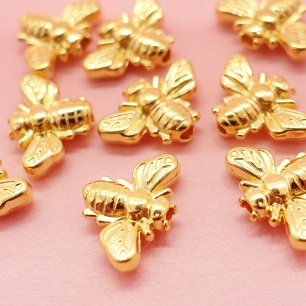 Biene Perle Zwischenperle Spacer | klein zierlich minimalistisch  | Farbe: Gold | DQ Metall | 12x8mm (Ø1.5mm) | 1 Stück