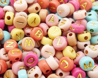 Letter Mix Acrylic Beads Round gold-silver White  Alphabet /Letter About 7mm Dia | 26 Pcs whole Alphabet or ca. 100 PCS