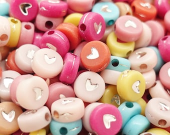 Heart acrylic beads Heart beads colorful / silver | 7mm | 2.7 grams = approx. 20 pieces